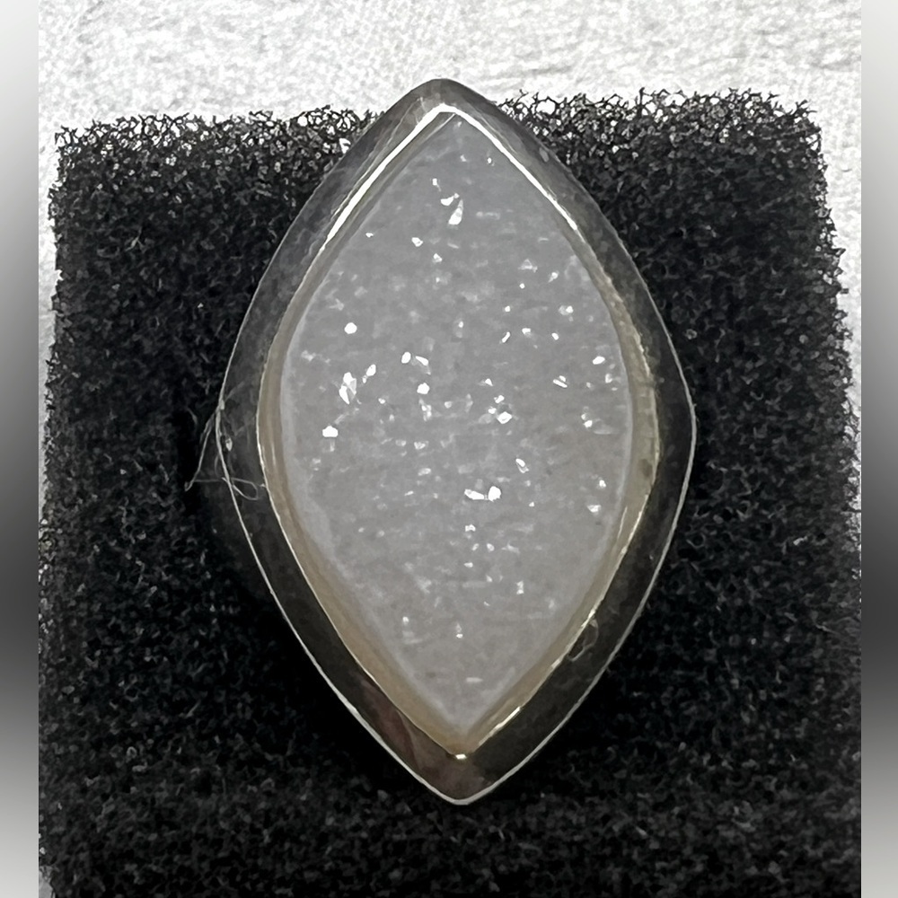 Whitney Kelly Sterling Silver Marquis Cut White Druzy Ring Size 8